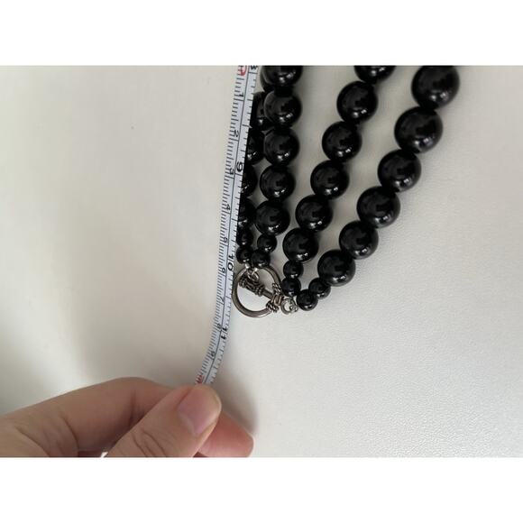 Handmade Artisan Glass Lampwork Black & White Bead Chunky Heavy Necklace 20” - Picture 8 of 9